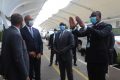 Les ministres des Transports, Léon Armel Bounda Balonzi, et de la Santé, Guy Patrick Obiang Ndong, ont visité la gare  d’Owendo, l’aéroport de Libreville pour s’assurer de l’effectivité des mesures contre le Covid-19. © D.R.