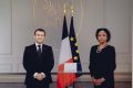 Liliane Massala et le président Emmanuel Macron, le 12 avril 2021, à Paris. © D.R.