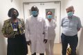 Des personnalités de la caravane médico-chirurgicale, le 26 mai 2021 à Libreville, avec, de gauche à droite : Youssouf Ndong, Patrick Orema, Natacha Boumas et Yves Aigrain. © Gabonreview