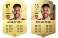 Comparatif des notes de Pierre-Emerick Aubameyang sur FIFA 2021 et 2022. © D.R.