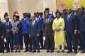 Le président de l’Assemblée nationale avec ses invités, le 18 février 2022, au Palais Léon Mba. © Assemblée nationale