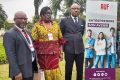 Aïssatou Sy-Wonyu (centre) après l’annonce de l’inauguration du CEF de
Libreville, le 12 juillet 2022, à Essassa. © Gabonreview