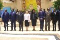 Les présidents de l’Assemblée nationale, du Sénat (Faustin Boukoubi et Lucie Milébou), le
représentant du FMI, Gomez Agou et leurs collaborateurs. © D.R.