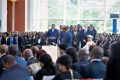 Henri Claude Oyima, président de la Fédération des entreprises du Gabon (au centre) lors de son discours de vœux au chef de l’Etat le 6 janvier 2023. © Com. présidentielle