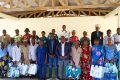 Les chefs du départements de la Djoué en compagnie du donateur au terme de la cérémonie de remise des tenues d'apparat à Onga. © D.R.