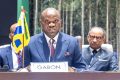 Le president de la Transition, Brice Clotaire Oligui prononcant son allocution lors des travaux en huis-clos des chef d' Etat et de gouvernement lors de la 1ere  Conférence sur l'Afforestation et le Reboisement, le 05 Juillet 2024 a Brazzaville.