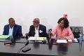 Les avocats d'Hervé Patrick Opiangah (de g. à d. Me Mba Ondo, Me Moumbembe, Me Eyue Bekale), le 31 juillet 2024 à Libreville. © GabonReview