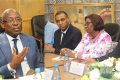 Le président de l’Assemblée nationale, Jean-François Ndongou, Mohamed Ibn Chambas et sa délégation. © Com. Assemblée nationale